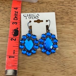 Circa 1900 blue glass earrings French hook closure